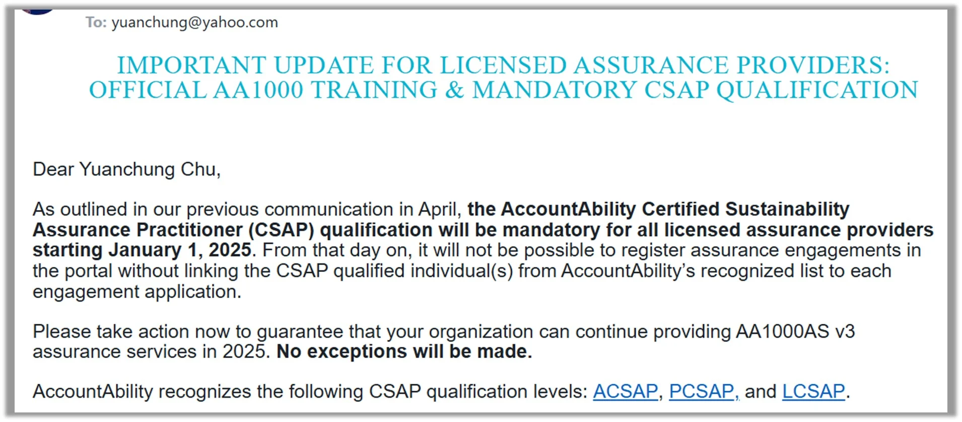 Acsap Is Required